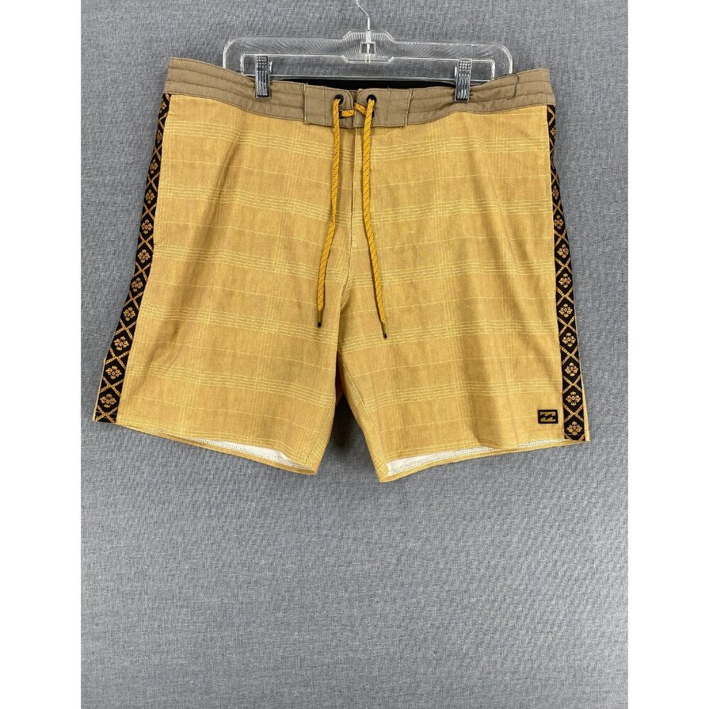 Billabong Mustard Yellow Men’s Swim Board Shorts with Brown Trim